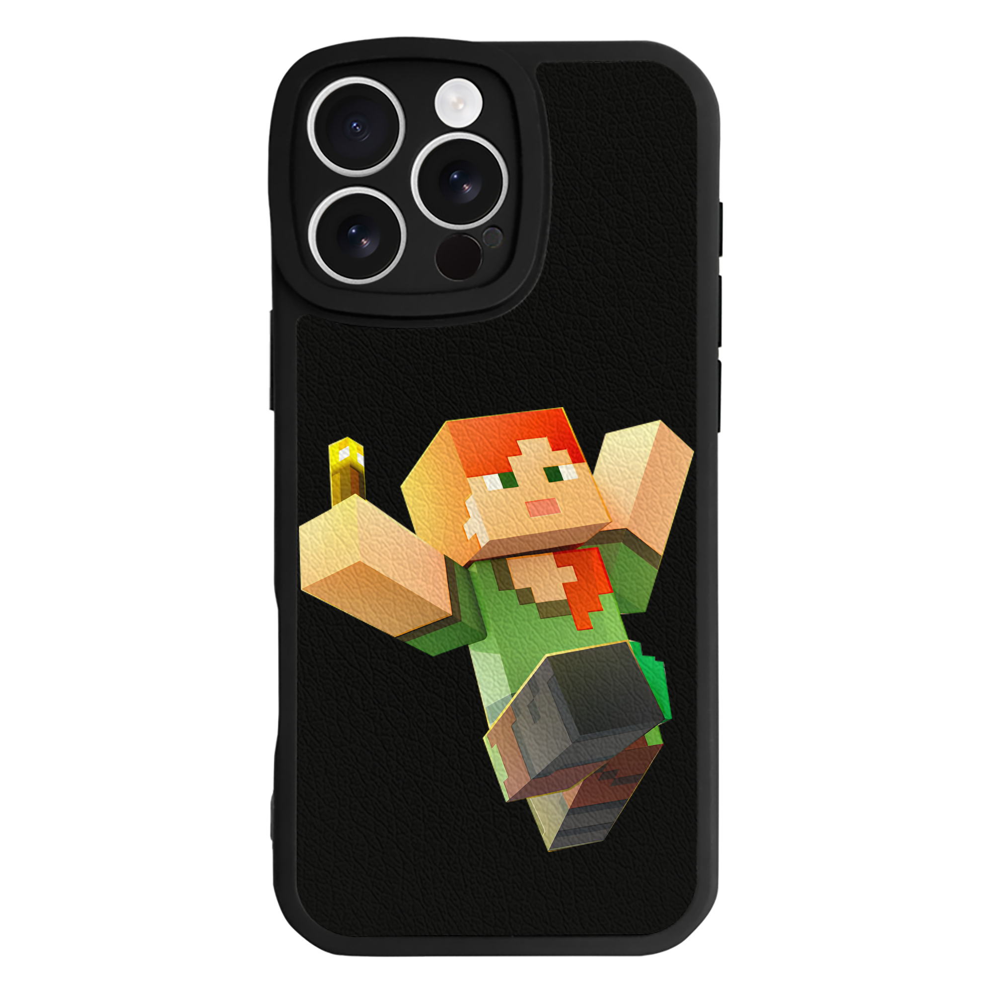 （画像用） マインクラフト ブロックの世界 Minecraft MC Block world 【iPhone 16シリーズ対応】シリコンスマホケース（レザー調） 材質：シリコン